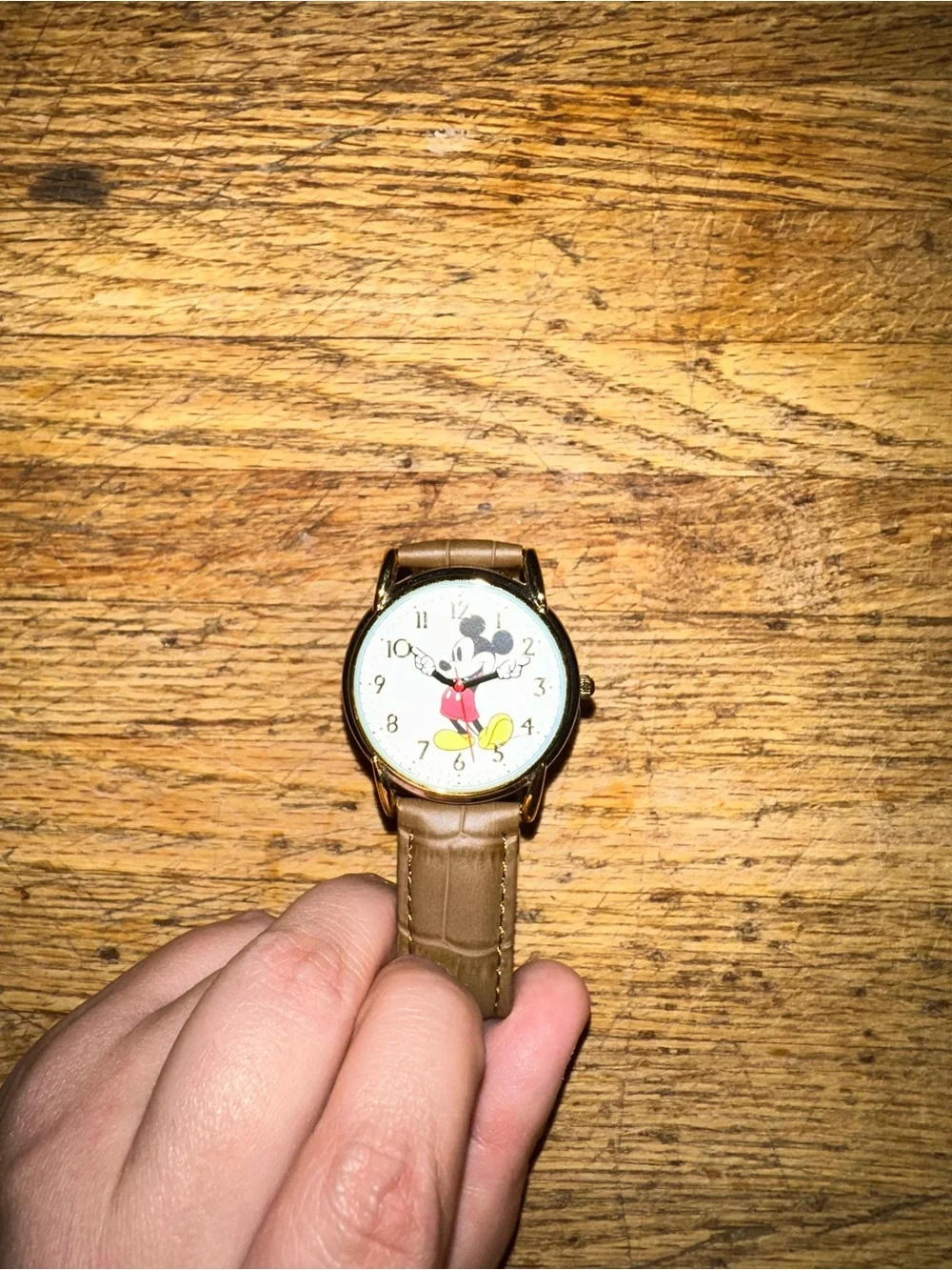 Disney Gold-Tone Mickey Mouse Watch with Brown Strap